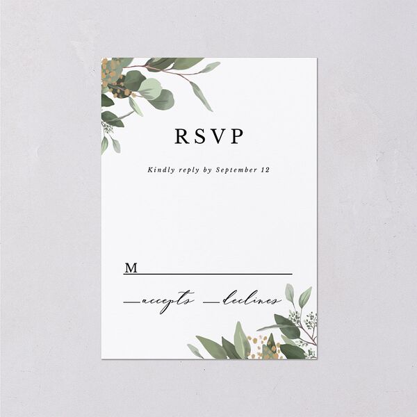 Eucalyptus Frame Wedding Response Cards Pure White Signature Standard
