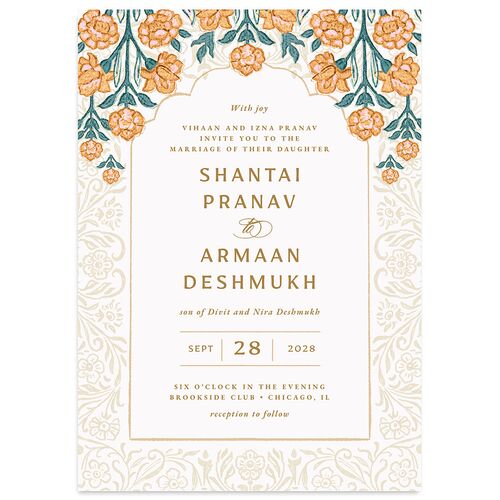 Indian Botanical Blooms Wedding Invitations Daffodil Signature Blank No Standard