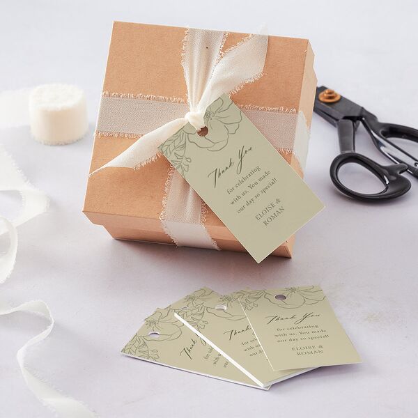 Vintage Botanical Sketch Favor Gift Tags Dark Camo Signature