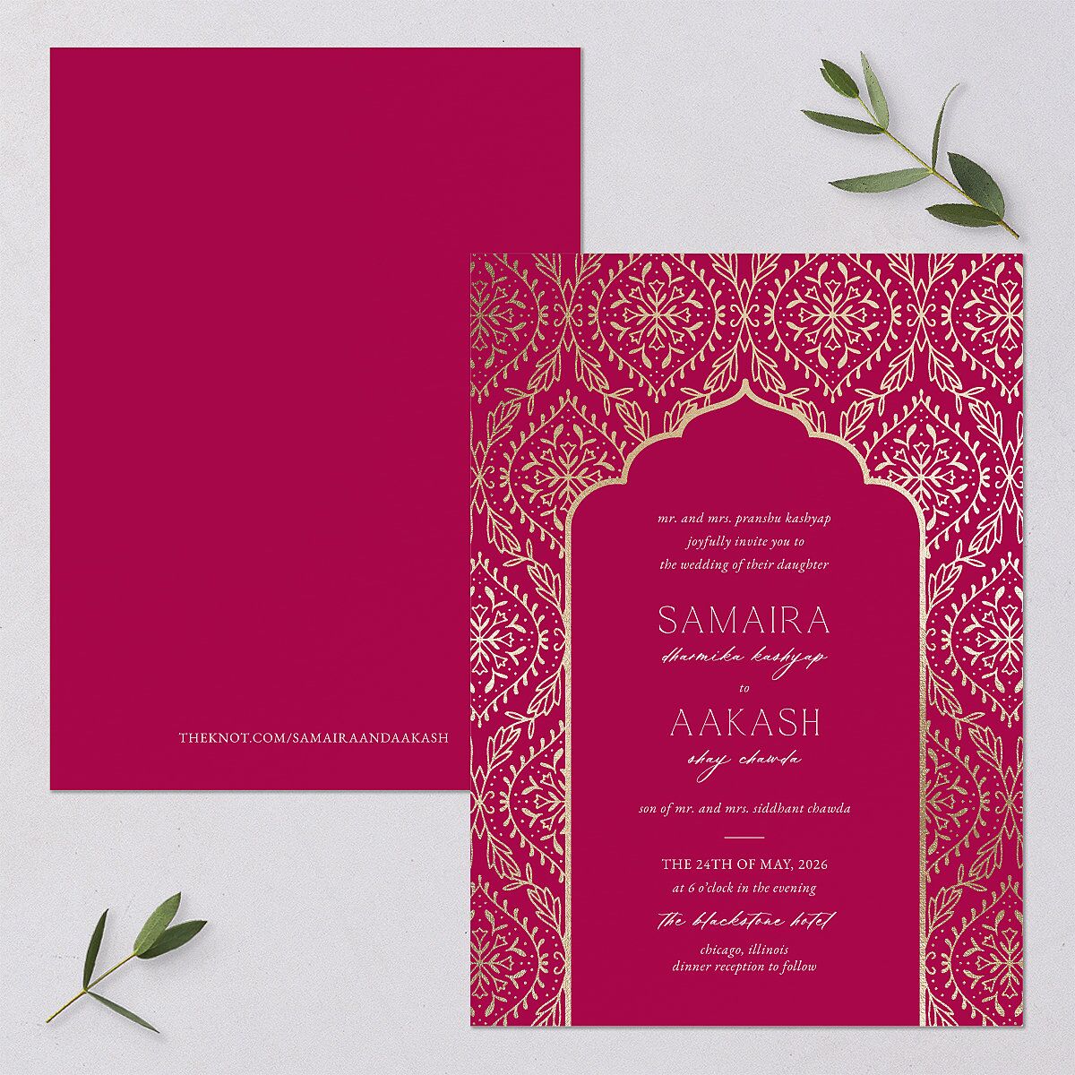 Gilded Lehenga Wedding Invitations Gold Raspberry Signature Blank No