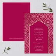 Gilded Lehenga Wedding Invitations Gold Raspberry Signature Blank No