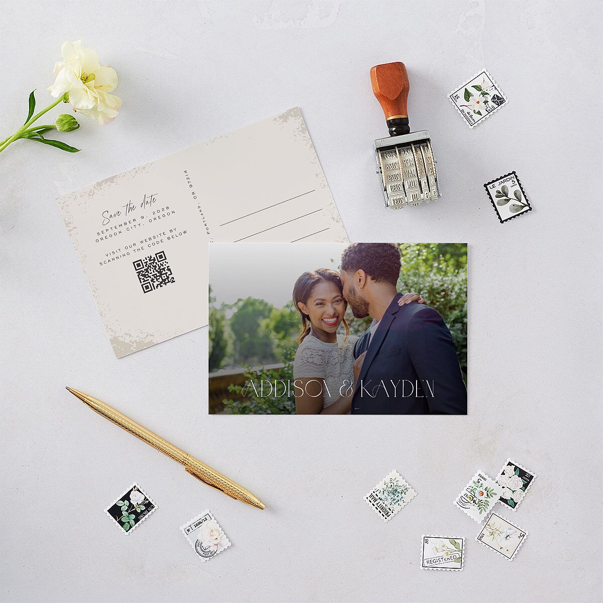 Metallic Edge Save the Date Postcards Champagne Postcard