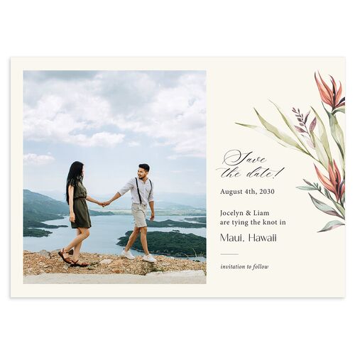 Tropical Flora Hawaii Save The Date Cards Champagne Signature smooth Blank No Standard