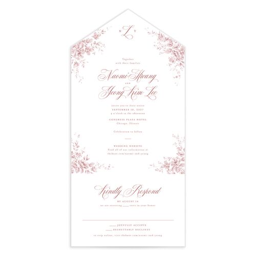 Vintage Florals All-in-One Wedding Invitations Dusty Rose Signature Light Both Recipient and Return Addresses No