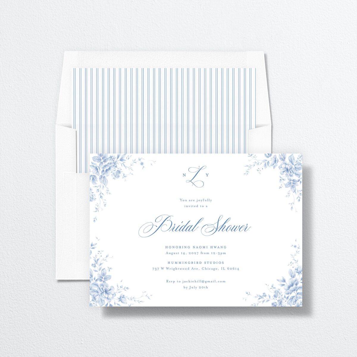 Vintage Florals Bridal Shower Invitations Regency Blue Signature Standard