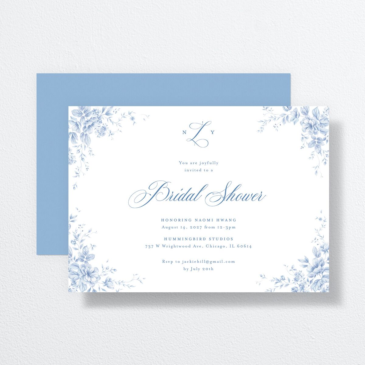 Vintage Florals Bridal Shower Invitations Regency Blue Signature Standard