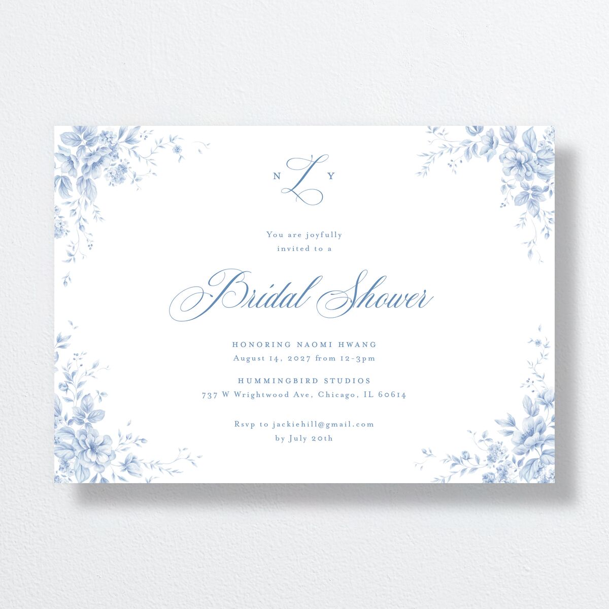 Vintage Florals Bridal Shower Invitations Regency Blue Signature Standard
