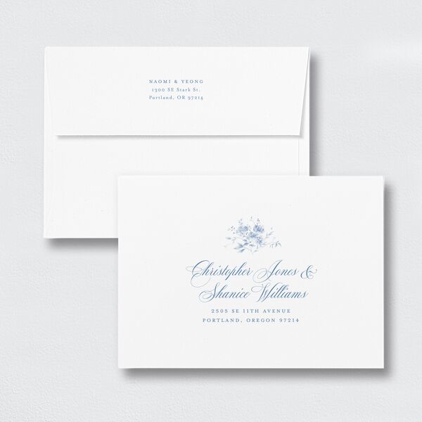 Vintage Florals Bridal Shower Invitation Envelopes White Standard Regency Blue Both Recipient and Return Addresses Signature