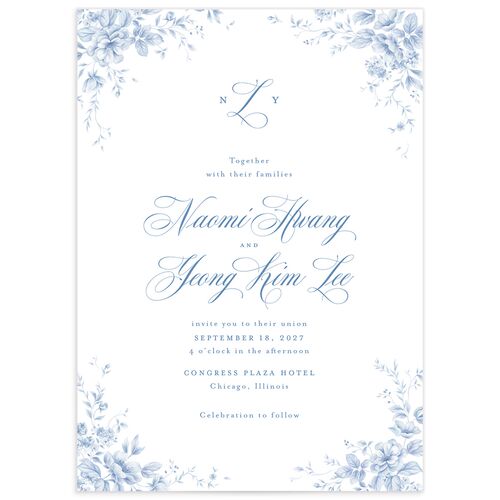 Vintage Florals Wedding Invitations - Blue
