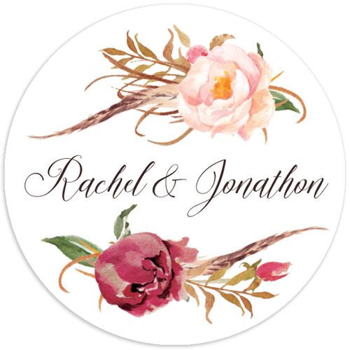 Bohemian Floral Wedding Stickers Merlot Circle