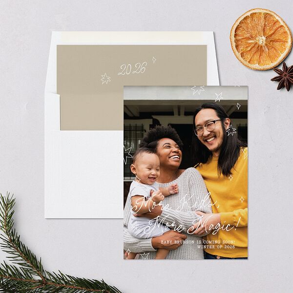 More Kids More Magic Hand Drawn Starry Photo Holiday Cards Cream Signature Blank Portrait Standard
