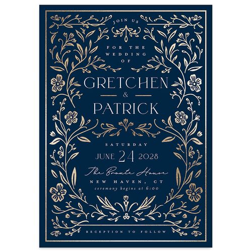 Storybook Filigree Wedding Invitations Gold Navy Signature Blank No Standard