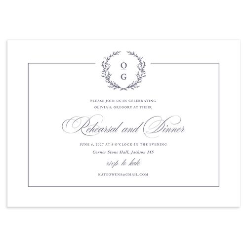 Gilded Wreath Rehearsal Dinner Invitations Dusty Blue Signature Blank Standard