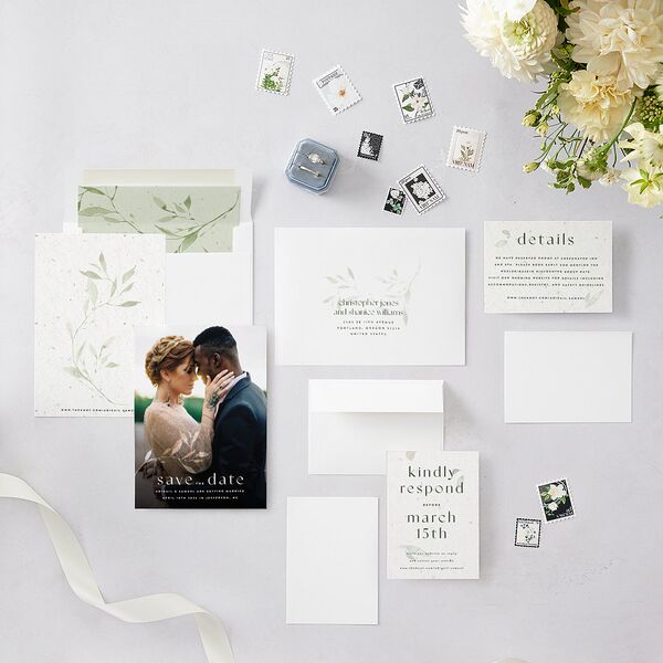Pressed Leaves Save The Date Cards Thyme Signature smooth Blank No Standard
