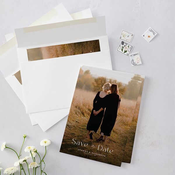Refined Save The Date Cards Pure White Signature smooth Blank No