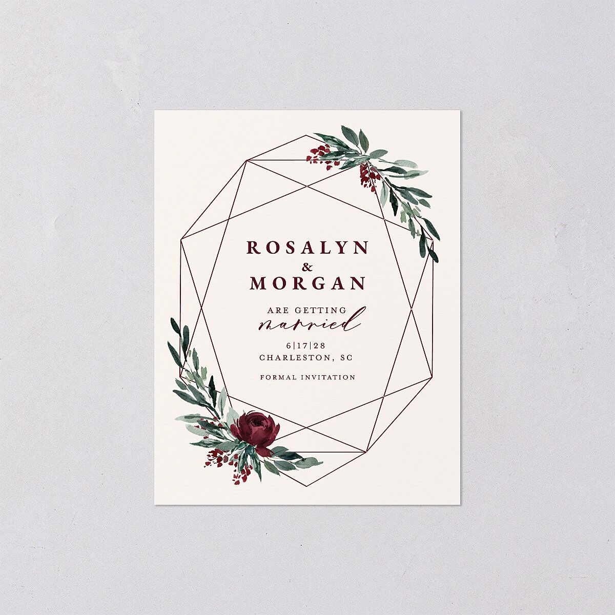 Gilded Botanical Save the Date Petite Cards Burgundy Signature smooth Blank No Standard