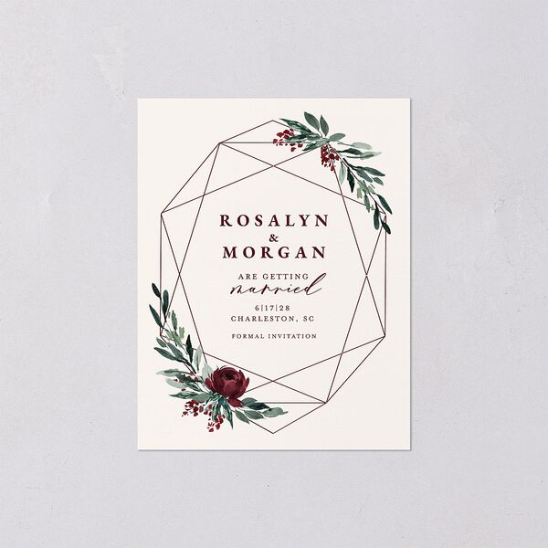 Gilded Botanical Save the Date Petite Cards Burgundy Signature smooth Blank No Standard