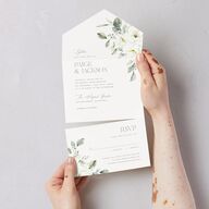 Elegant Pastel Floral All-in-One Wedding Invitations Pure White Signature Light Both Recipient and Return Addresses No
