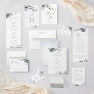 Muted Floral Wedding Invitations  Dusty Blue Signature Blank No Standard