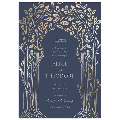 Arboretum Archway Foil Wedding Invitations Gold Moody Blue Signature Blank No