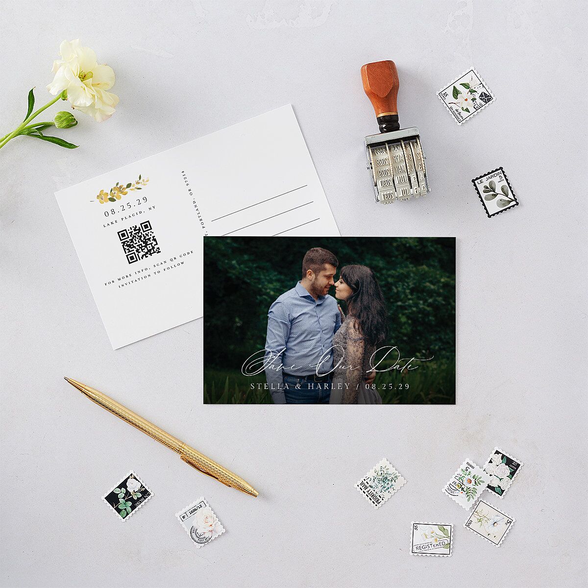 Delphinium Crest Save the Date Postcards Daffodil Postcard