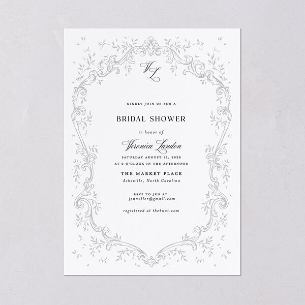 Formal Opulent Frame Bridal Shower Invitations Pure White Signature Blank Standard
