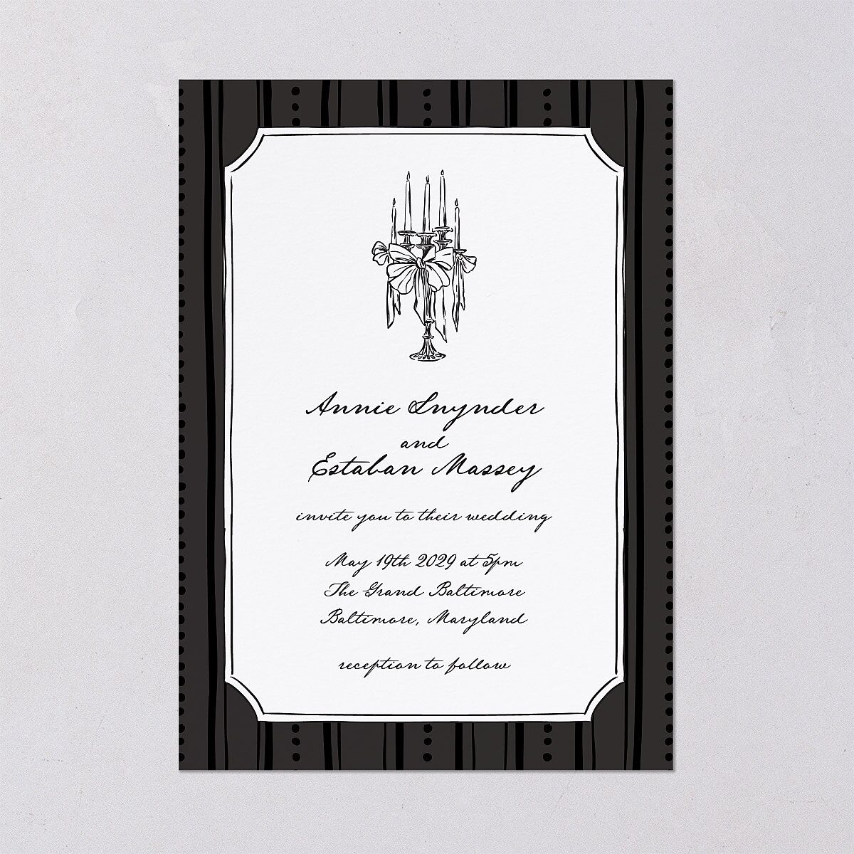 Vintage Candelabra with Bow Wedding Invitations Charcoal Signature Blank No Standard