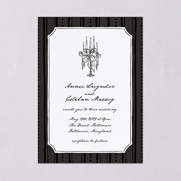 Vintage Candelabra with Bow Wedding Invitations Charcoal Signature Blank No Standard