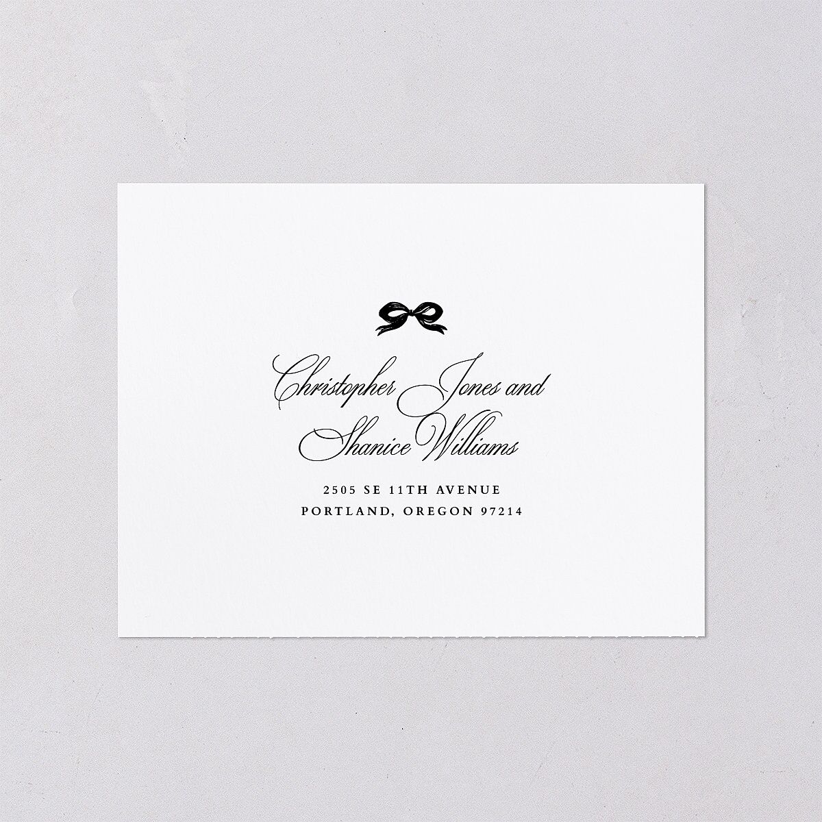 Classic Champagne with Bows All-in-One Wedding Invitations Pure White Signature Light Both Recipient and Return Addresses No