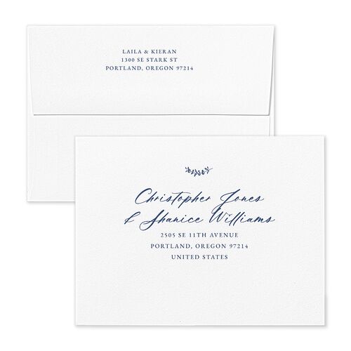 Eucalyptus Monogram Thank You Card Envelopes Sapphire White Recipient Address Signature Standard