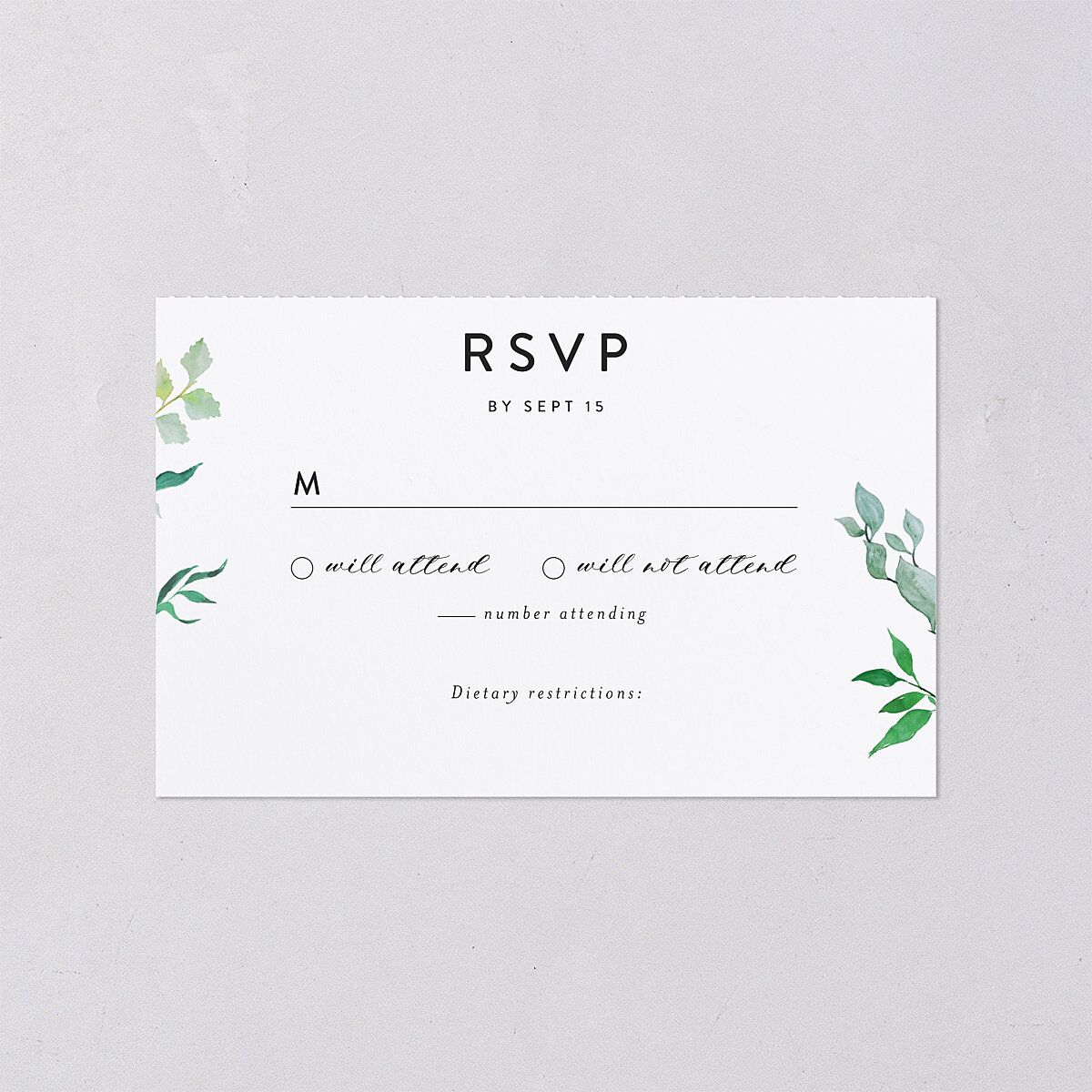 Leafy Ampersand All-in-One Wedding Invitations Eucalyptus Signature Light Both Recipient and Return Addresses No