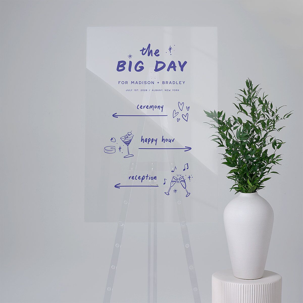 Hand Drawn Cheers Acrylic Direction Sign Large Jewel Blue Standard Acrylic L Direction