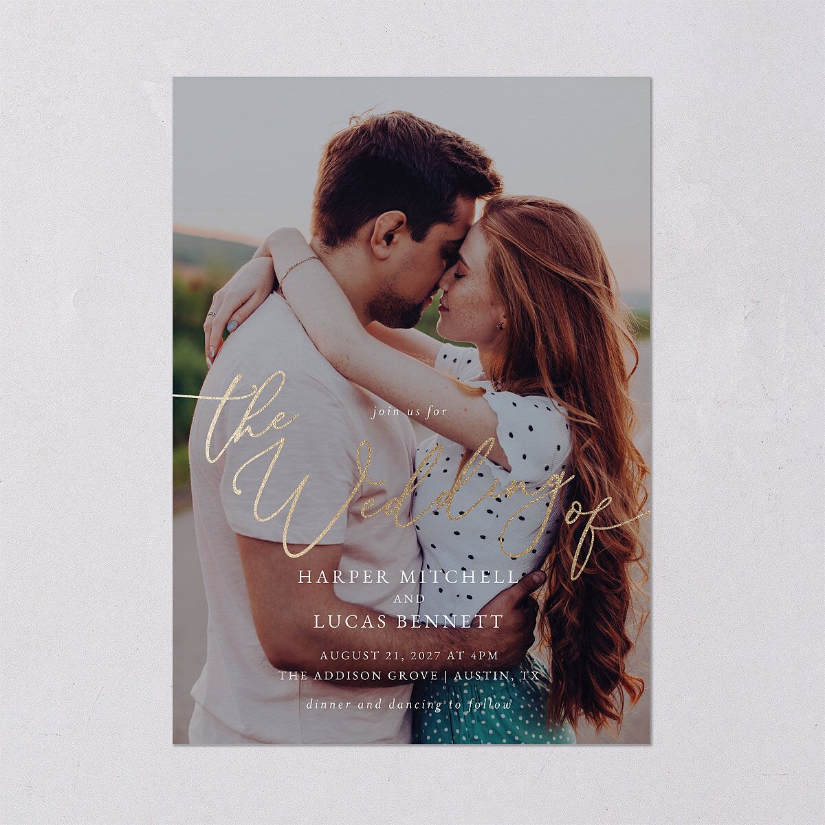Gilded Photo Foil Wedding Invitations Gold Midnight Navy Signature Blank No Standard