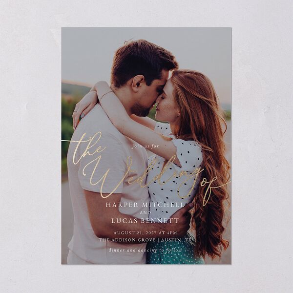 Gilded Photo Foil Wedding Invitations Gold Midnight Navy Signature Blank No Standard