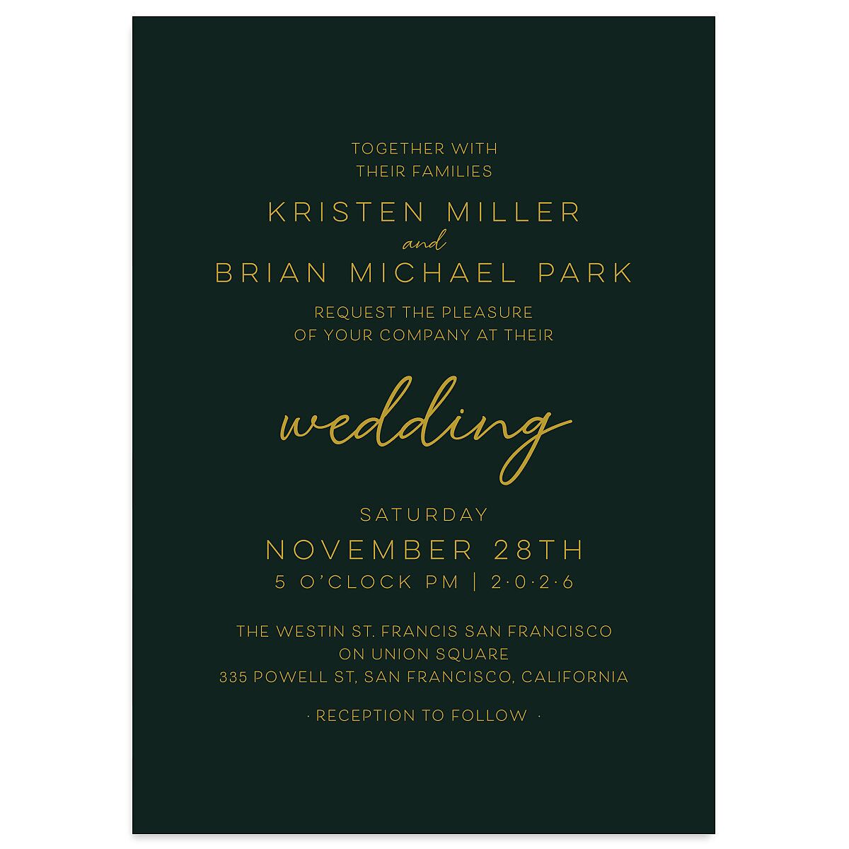 Gold Calligraphy Wedding Invitations