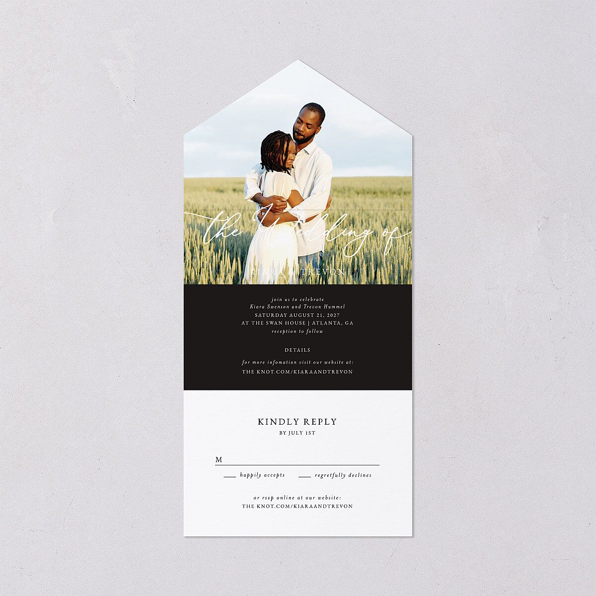 Romantic Photo All-in-One Wedding Invitations Midnight Signature Light Both Recipient and Return Addresses No