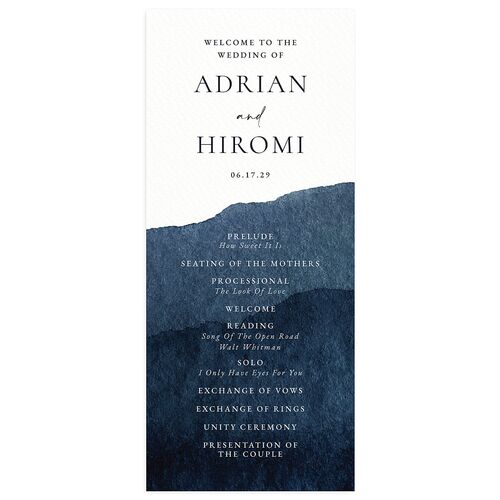 Layered Watercolor Wedding Programs Navy Signature
