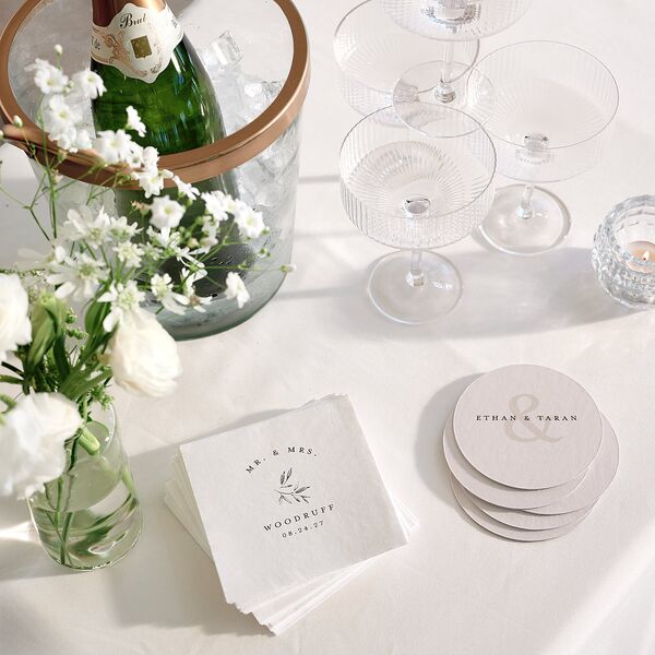 Minimal Leaves Cocktail Napkins Bisque Napkin Uncoined