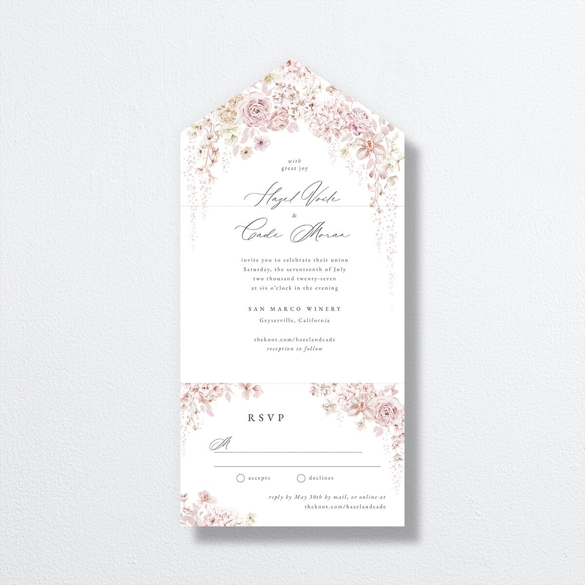 Luxury Floral All-in-One Wedding Invitations Desert Rose Signature Light Both Recipient and Return Addresses No
