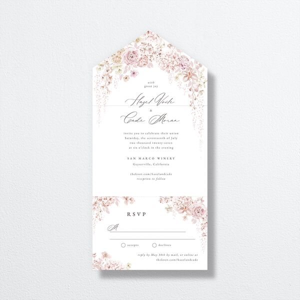 Luxury Floral All-in-One Wedding Invitations Desert Rose Signature Light Both Recipient and Return Addresses No