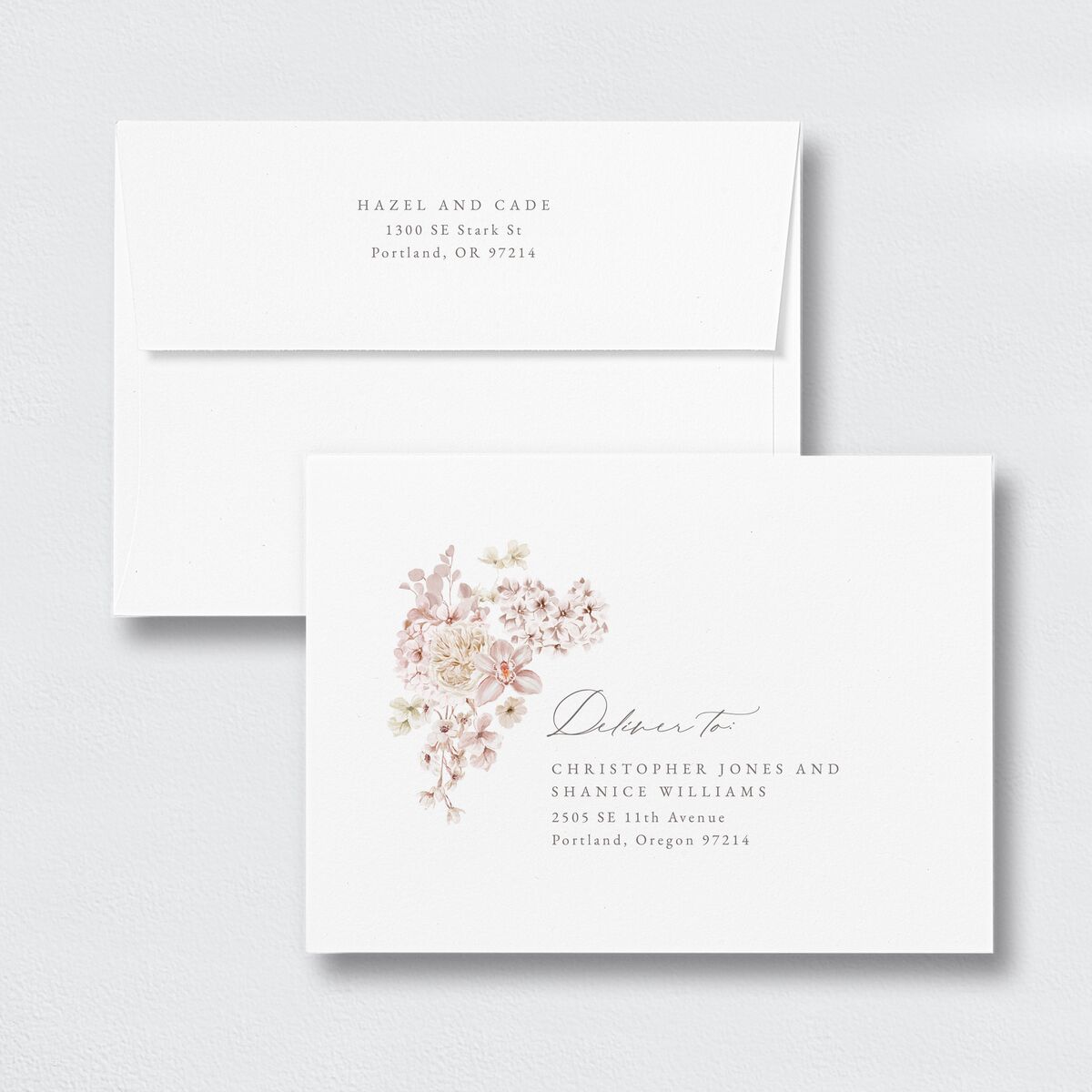 Luxury Floral Rehearsal Dinner Invitation Envelopes White Standard Desert Rose Both Recipient and Return Addresses Signature