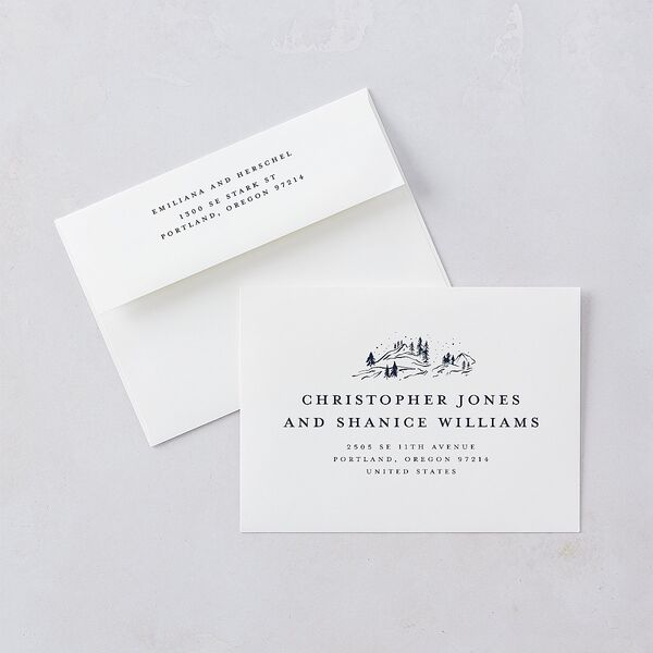 Mountain Sky Foil Wedding Invitations Gold Navy Signature Blank No Standard
