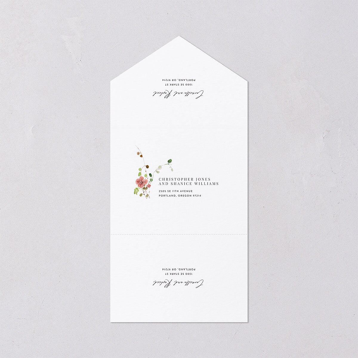 Delicate Wildflower All-in-One Wedding Invitations Peach Pink Signature Light Both Recipient and Return Addresses No