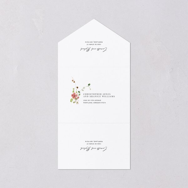 Delicate Wildflower All-in-One Wedding Invitations Peach Pink Signature Light Both Recipient and Return Addresses No
