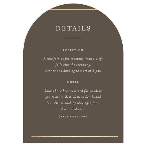 Southern Oak Tree Foil Wedding Event Detail Cards Gold Falcon Signature Arch