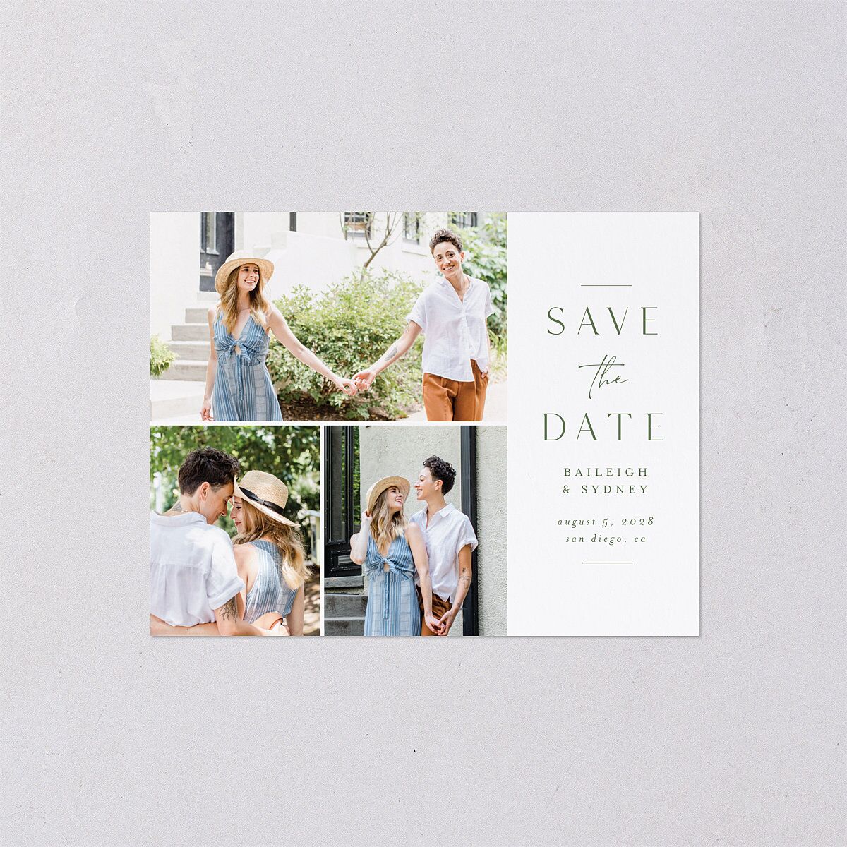 Side Panel Save the Date Petite Cards Deep Olive Signature smooth Blank No Standard