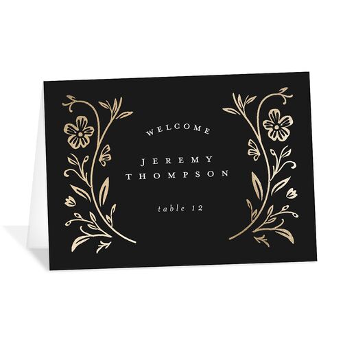 Storybook Filigree Place Cards Gold Charcoal Signature