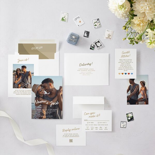 Color Pop Retro Photo Wedding Invitations Sand Signature Blank No Standard