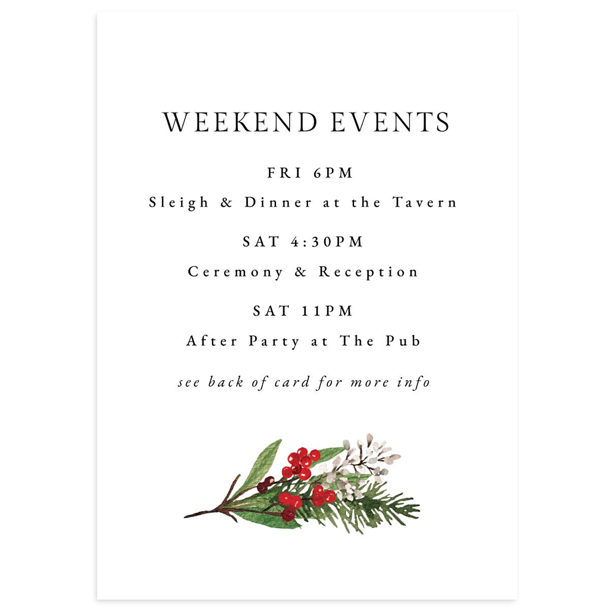 Christmas Poinsettia Wedding Itinerary Cards
