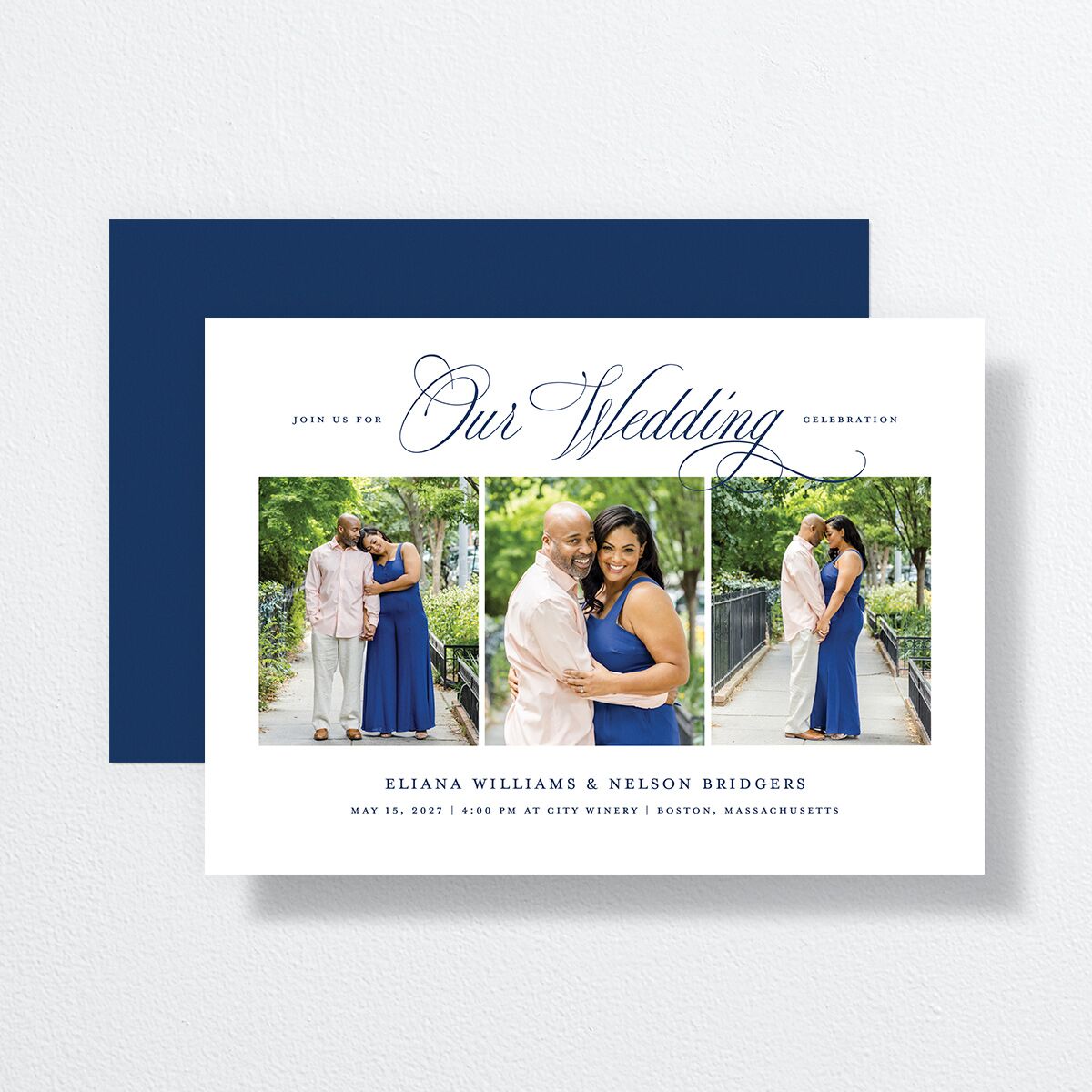 Classic Photo Wedding Invitations Navy Signature No
